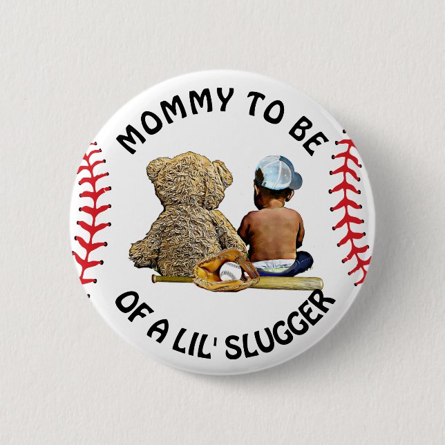 Chapa Redonda De 5 Cm Mommy to Be of a Lil Slugger Baby Shower (Anverso)