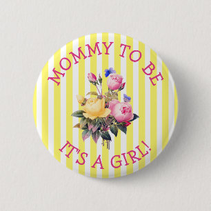 Chapa Redonda De 5 Cm MOMMY to be Pink Floral Baby Shower Button