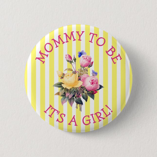Chapa Redonda De 5 Cm MOMMY to be Pink Floral Baby Shower Button (Anverso)
