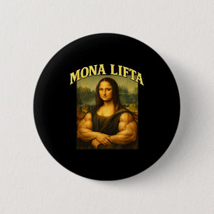 Chapa Redonda De 5 Cm Mona lifta divertida mona lisa levantando pesas en
