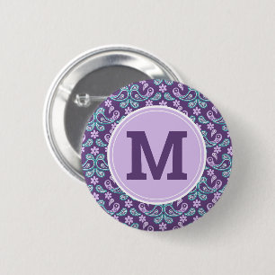 Chapa Redonda De 5 Cm Mona linda Chic Desgastado Morado y azul Paisley