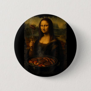 Chapa Redonda De 5 Cm Mona lisa asando barbacoa divertida