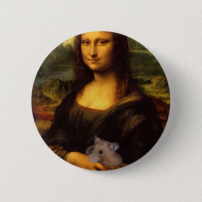 Chapa Redonda De 5 Cm Mona Lisa Con Hamster (Anverso)
