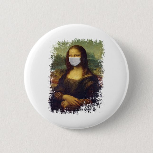 Chapa Redonda De 5 Cm Mona Lisa Con Máscara (Anverso)