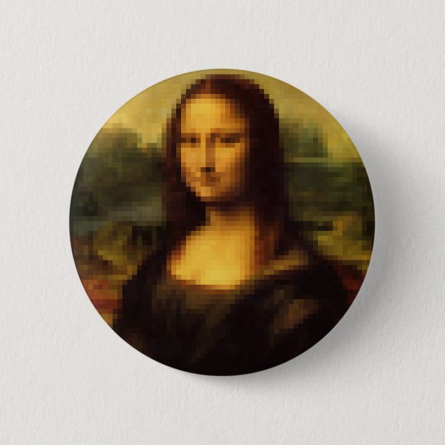 Chapa Redonda De 5 Cm Mona Lisa Pixelada (Anverso)