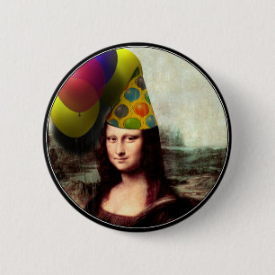 Chapa Redonda De 5 Cm Mona Lisa Vestida Gorra Fiesta