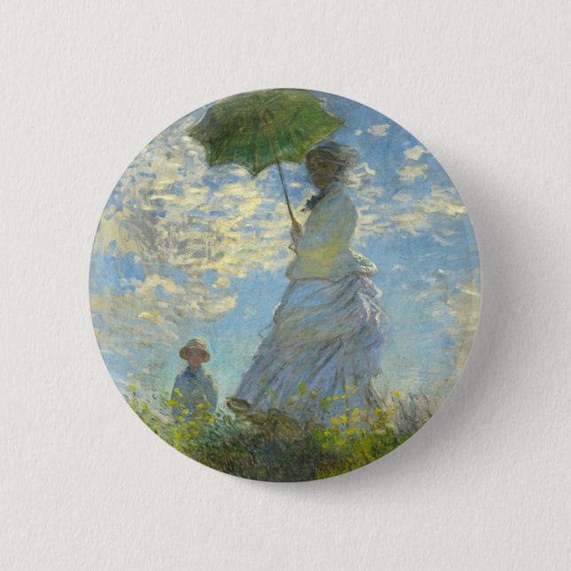 Chapa Redonda De 5 Cm Monet Woman con una sombrilla (Anverso)