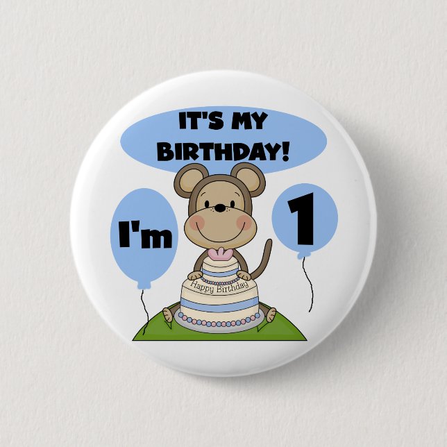 Chapa Redonda De 5 Cm Monkey Birthday Boy 1 (Anverso)