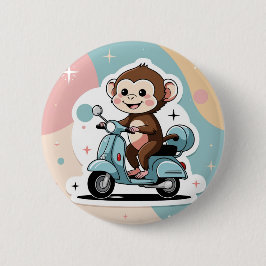 Chapa Redonda De 5 Cm Monkey driving a scooter