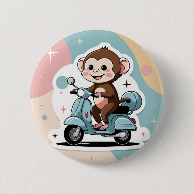 Chapa Redonda De 5 Cm Monkey driving a scooter (Anverso)