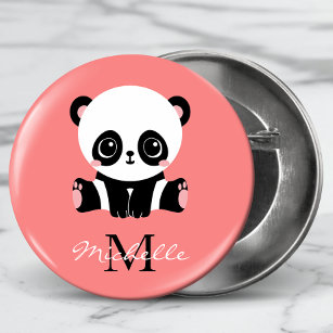 Chapa Redonda De 5 Cm Monograma café panda rosa personalizado