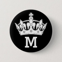 Chapa Redonda De 5 Cm Monograma de Corona Blanca Personalizado