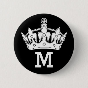 Chapa Redonda De 5 Cm Monograma de Corona Blanca Personalizado