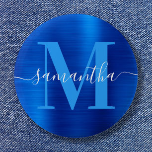 Chapa Redonda De 5 Cm Monograma de firma Royal Blue Foil