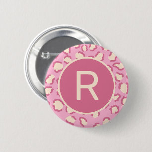 Chapa Redonda De 5 Cm Monograma de lechuza rosa moderno personalizado
