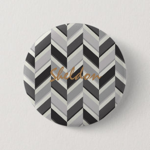 Chapa Redonda De 5 Cm Monograma de patrón geométrico de chevron gris mod