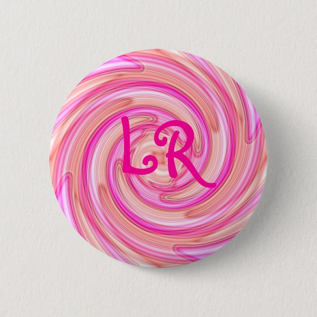 Chapa Redonda De 5 Cm Monograma de remolino rosado (Anverso)