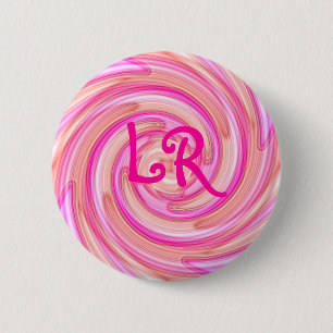 Chapa Redonda De 5 Cm Monograma de remolino rosado