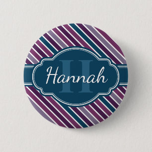 Chapa Redonda De 5 Cm Monograma del patrón de banda negrita Verde azulad