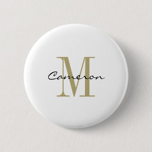 Chapa Redonda De 5 Cm Monograma dorado inicial y nombre personalizado
