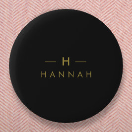 Chapa Redonda De 5 Cm Monograma dorado negro | Elegante Minimalista mode