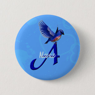 Chapa Redonda De 5 Cm Monograma Inicial A Personalizado Bluebird