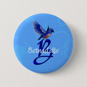 Chapa Redonda De 5 Cm Monograma inicial B personalizado Bluebird