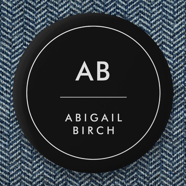 Chapa Redonda De 5 Cm Monograma moderno Mínimo Simple Negro y Blanco (Subido por el creador)