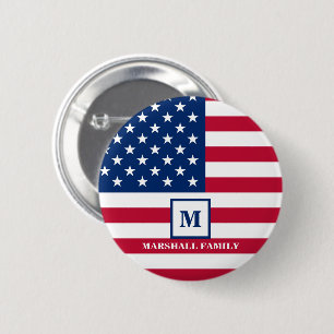 Chapa Redonda De 5 Cm Monograma Personalizado De Bandera Estadounidense