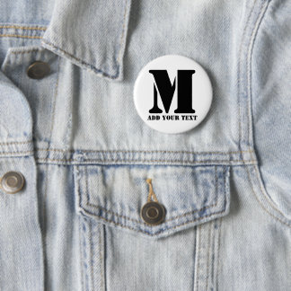Chapa Redonda De 5 Cm Monograma personalizado negro texto moderno person