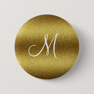 Chapa Redonda De 5 Cm Monograma Purpurina dorado personalizado