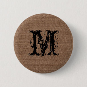 Chapa Redonda De 5 Cm Monograma rústico del negro de la arpillera - mod