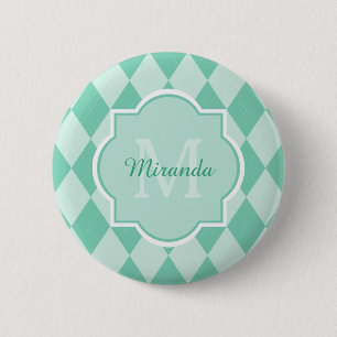 Chapa Redonda De 5 Cm Monograma y nombre de serrería preppy Mint Green A