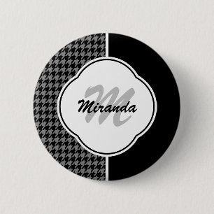 Chapa Redonda De 5 Cm Monograma y nombre modernos en negro y blanco con