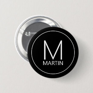 Chapa Redonda De 5 Cm Monograma y nombre personalizados modernos