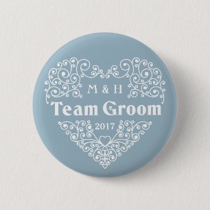 Chapa Redonda De 5 Cm Monogramas del personalizado Team Groom y botones