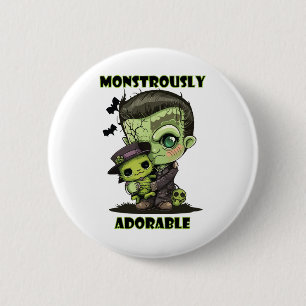 Chapa Redonda De 5 Cm Monstruo de Frankenstein con plushie