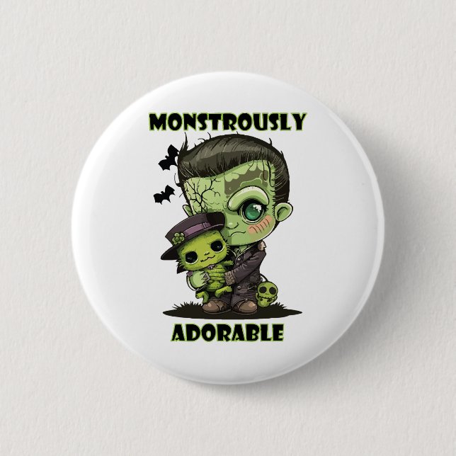 Chapa Redonda De 5 Cm Monstruo de Frankenstein lindo con peluche (Anverso)
