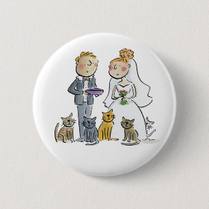 Chapa Redonda De 5 Cm Monstruo de papel de la pareja de gatos boda