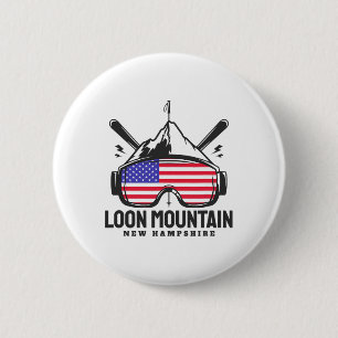 Chapa Redonda De 5 Cm Montaña Loon New Hampshire Usa Esquí Esquí Retro