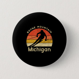 Chapa Redonda De 5 Cm Montaña Michigan de Ski Boyne Vintage