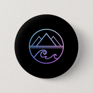 Chapa Redonda De 5 Cm Montañas Olas Naturaleza Exterior Surf Senderismo