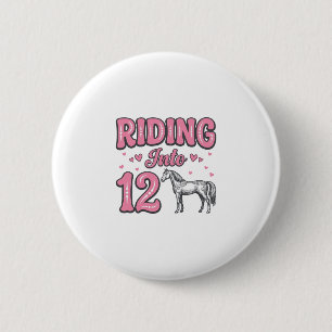 Chapa Redonda De 5 Cm Montando en Cumpleaños de 12 Caballos Diseño Vecto