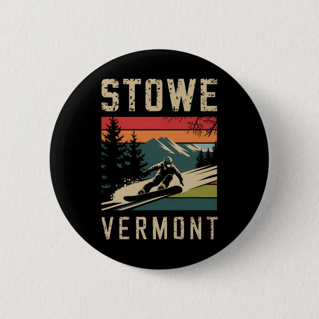Chapa Redonda De 5 Cm Monte de snowboard Stowe Vermont (Anverso)
