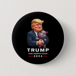 Chapa Redonda De 5 Cm Moo Deng Hippopótamus Apoyo a Donald Trump 2024 Fu