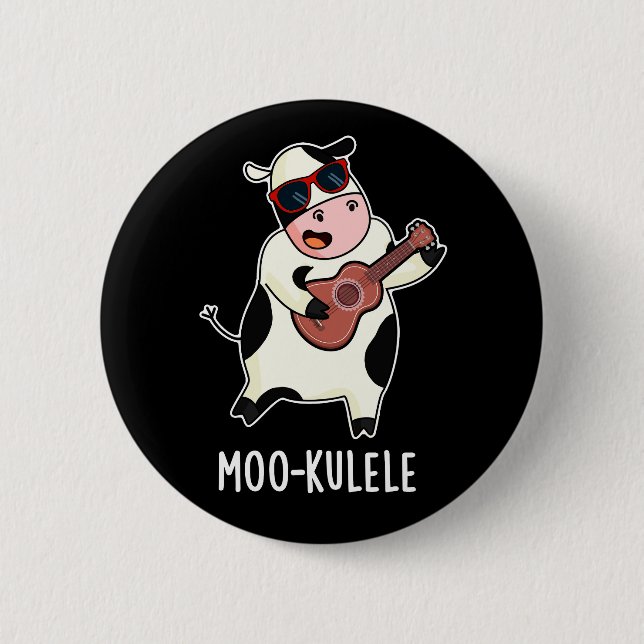 Chapa Redonda De 5 Cm Moo-kulele Funny Ukulele Cow Pun Dark BG (Anverso)