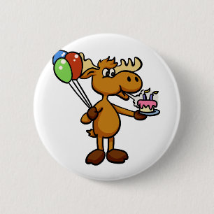 Chapa Redonda De 5 Cm Moose con globo y torta elegir el color de vuelt