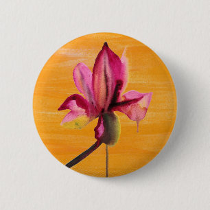 Chapa Redonda De 5 Cm Morada Orquídea acuarela naranja flor de arte pop