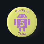 Chapa Redonda De 5 Cm Morple Robot Kids Personalizado Age Birthday<br><div class="desc">Robot morado lindo en los botones de edad de cumpleaños del personalizado.</div>