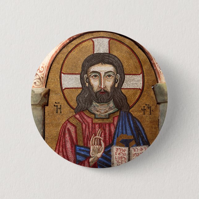 Chapa Redonda De 5 Cm Mosaico antiguo de Jesús (Anverso)